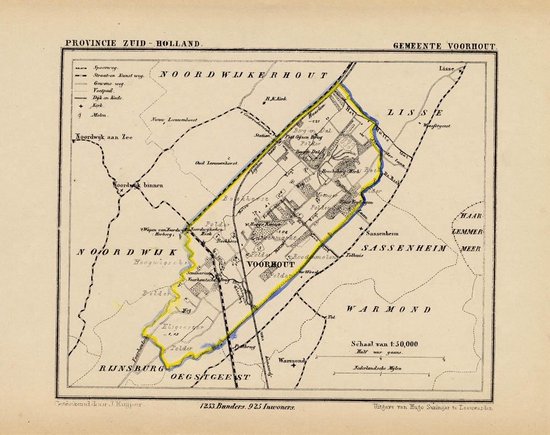 Historische kaart, plattegrond van gemeente Voorhout in Zuid Holland uit 1867 door Kuyper van Kaartcadeau.com