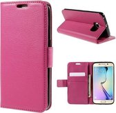 Litchi Cover wallet case hoesje Samsung Galaxy S6 Edge Plus roze