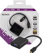 DELTACO HDMI-VGA16-K, Micro HDMI naar VGA adapter met audio, zwart, 3,5mm
