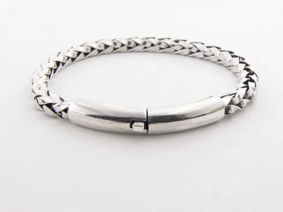 Gevlochten zilveren armband met kliksluiting - pols 20 cm
