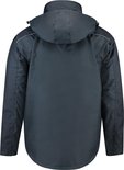 Donkerblauwe Tricorp parka, zichtbaar vanaf de achterkant, met capuchon en reflecterende details.