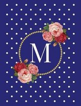 Navy Blue and White Polka Dot Vintage Floral Monogram Journal with Letter M