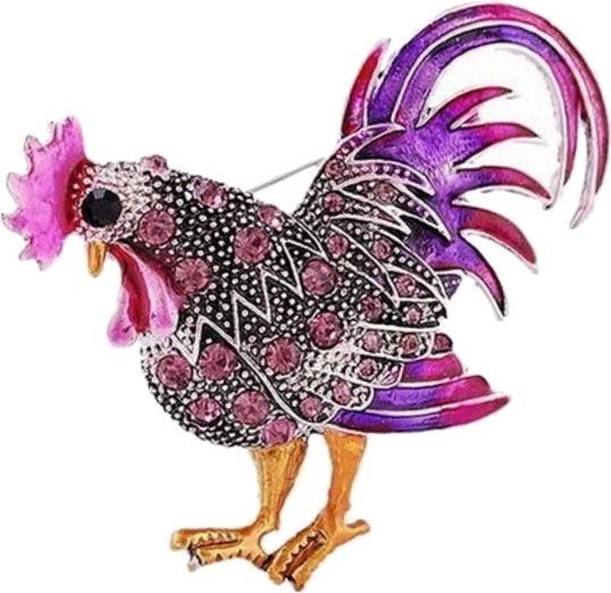 Fako Bijoux® - Broche - Haan Kristal - 63x53mm - Roze/Paars