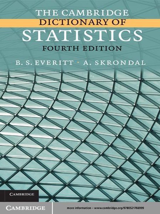 Boekomslag van The Cambridge Dictionary of Statistics, vierde editie, met een abstract geometrisch blauw glazen dak.