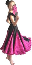 Spaanse Flamenco Rok - zwart roze met zwarte stippen voor meisjes - Maat 12 - kledingmaat 140-146
