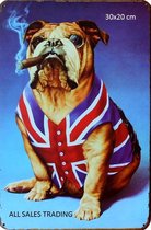 METALEN WANDBORD RECLAMEBORD ENGELS MUURPLAAT VINTAGE RETRO WANDDECORATIE TEKST DECORATIEBORD RECLAME NOSTALGIE ART   HOND 30x20 cm BULLDOG ROOKT