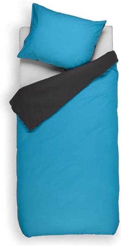 Snoozing Two Tone - Dekbedovertrek - Eenpersoons - 140x200/220 cm + 1 kussensloop 60x70 cm - Turquoise/Antraciet