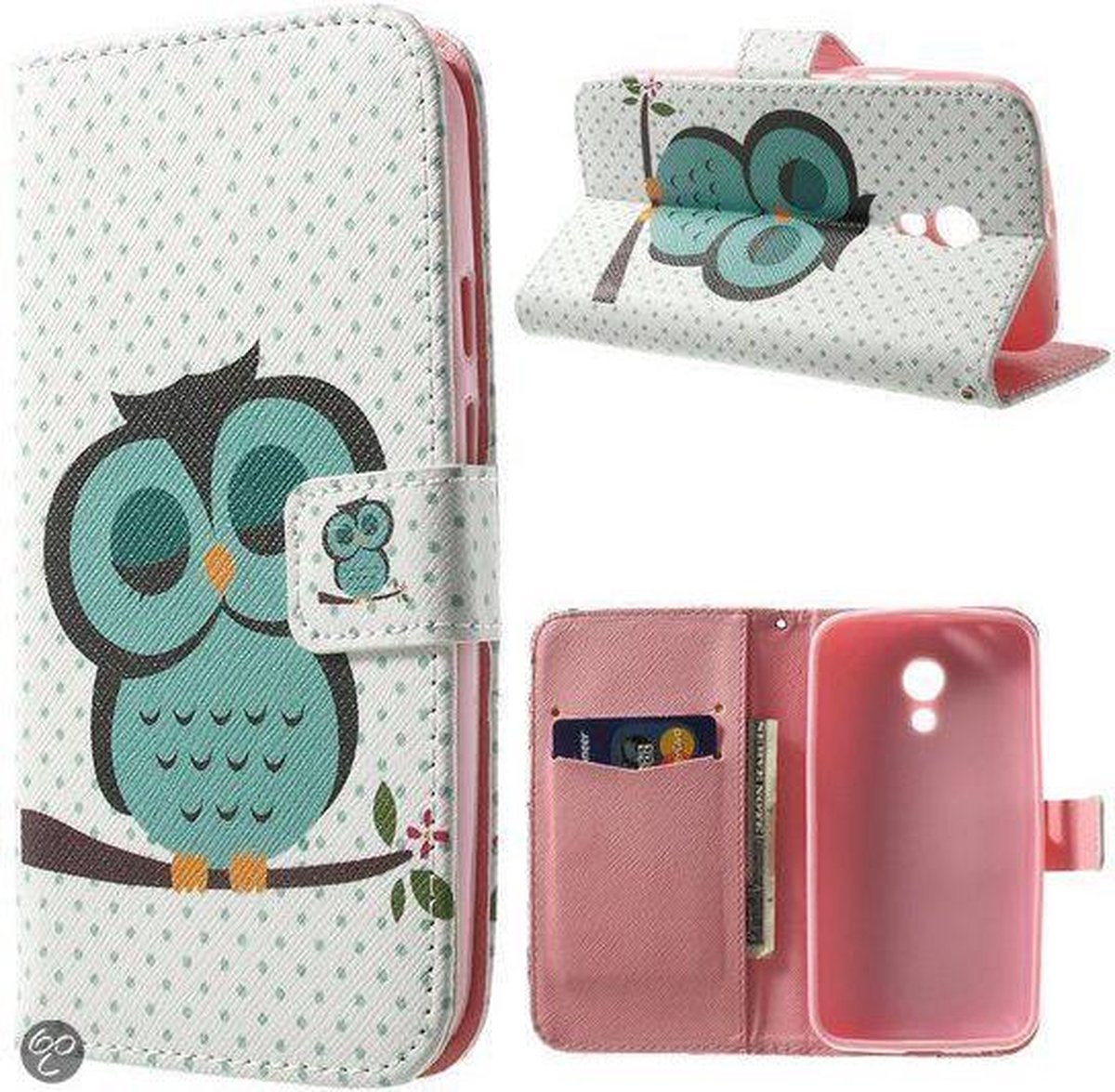 Motorola Moto G (2014) G2 groene uil agenda wallet hoesje