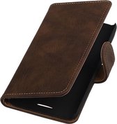 HTC One E8 - Hout Donker Bruin Booktype Wallet Hoesje