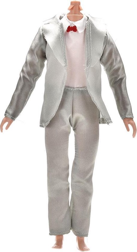 commando ontspannen Volgen Barbie kleding voor Ken: Licht grijs pak met wit shirt - NBH® | bol.com