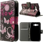 Huawei Y520 book case hoesje vlinder zwart roze