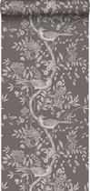 Origin Wallcoverings behangpapier vogel gravure donkergrijs - 347436 - 53 cm x 10,05 m