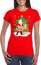 Foute Kerst t-shirt met de kerstman en rendier Rudolf rood voor dames L