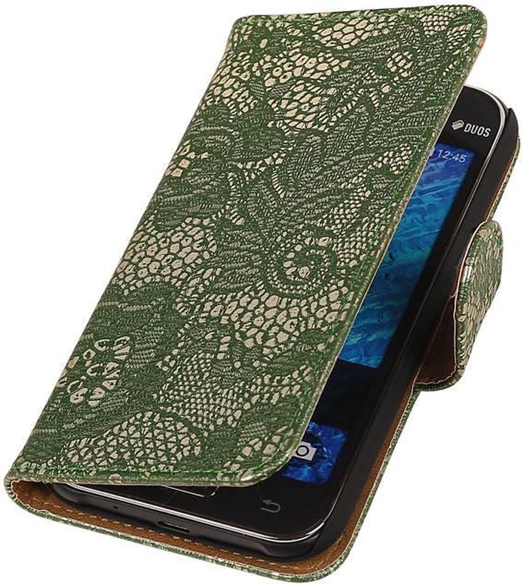 Lace Bloem Design Donker Groen Samsung Galaxy J1 - Book Case Wallet Cover Hoesje