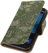 Lace Bloem Design Donker Groen Samsung Galaxy J1 - Book Case Wallet Cover Hoesje