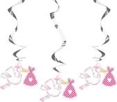 12x stuks hangdecoraties geboorte meisje versieringen - feestartikelen roze