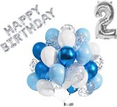 Luna Balunas 2 Jaar Ballonnen Set Zilver Blauw Helium - Verjaardag