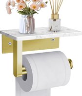 Porte-papier toilette avec étagère, porte Toilettes en marbre, acier inoxydable, étagère de 17 cm, Zwart (noir)