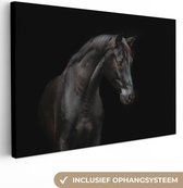 Canvas schilderij 60x40 cm - Wanddecoratie Paard - Dieren - Zwart - Portret - Muurdecoratie woonkamer - Slaapkamer decoratie - Kamer accessoires - Schilderijen