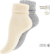 2 paar dames wollen sokken - met Alpacawol - Ecru/Grijs - Maat 35-38