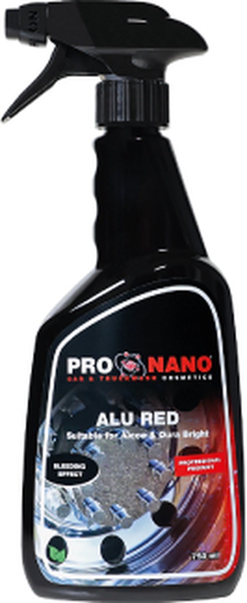 ProNano | Pro Nano Alu Red 750ML | Velgen Reiniger | Ready to Use | Nano Technologie | Alu Red is effectief, pH-gebalanceerd en zuurvrij product. Het wordt gebruikt voor het reinigen van wielen. Speciaal ontwikkeld voor Alcoa en Dura Bright Velgen