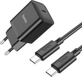 Hoco Oplader Geschikt voor Oppo A17 - Type C Kabel (1 Meter) & Stekker (N27) - USB C Snel Lader 20W - Zwart