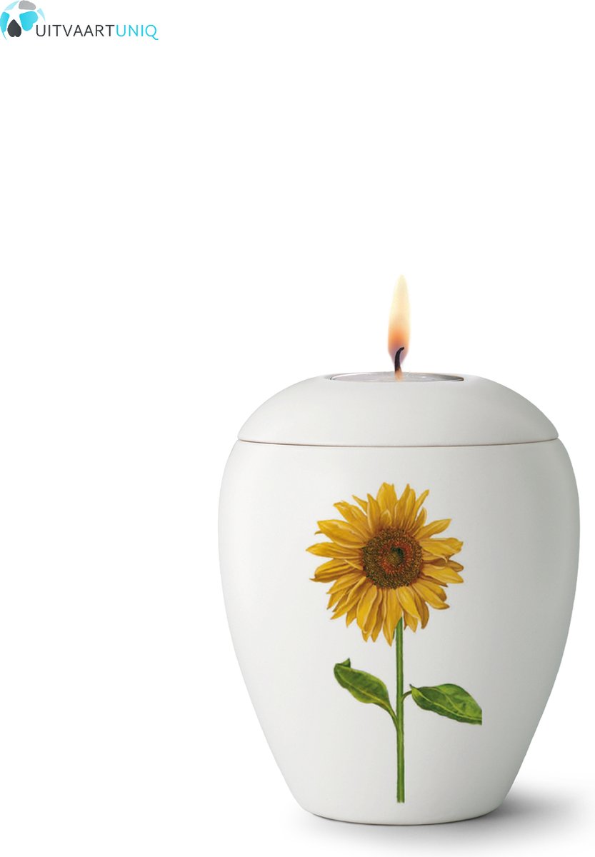 Mini zonnebloem urn met lichtje - Keramiek