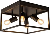 Olucia Shima - Industriële Plafondlamp - 4L - Aluminium - Zwart - Vierkant - 28 cm