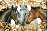 Schilderijkoning - Canvas Schilderij Paarden In Herfstbladeren - 120 x 80 cm