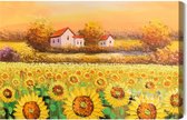Peinture Roi - Toile Peinture Maisons dans un champ de tournesols - 70 x 50 cm