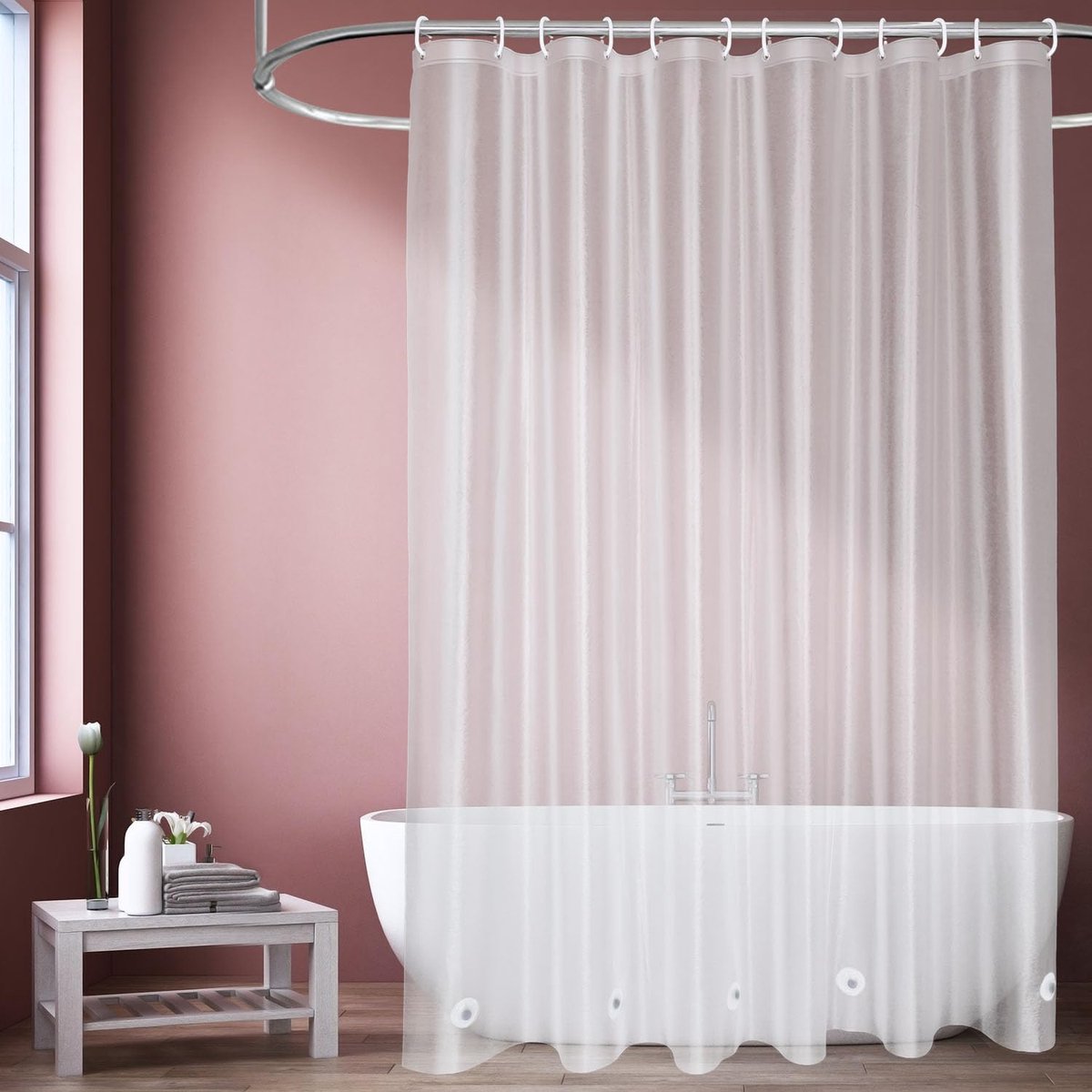 Douchegordijn transparant wit, 180 x 200 cm, douchegordijn met 5