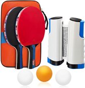 Raquettes de tennis de table, ensemble de tennis de table avec 2 raquettes de tennis de table, 3 balles, filet de tennis de table extensible et sac