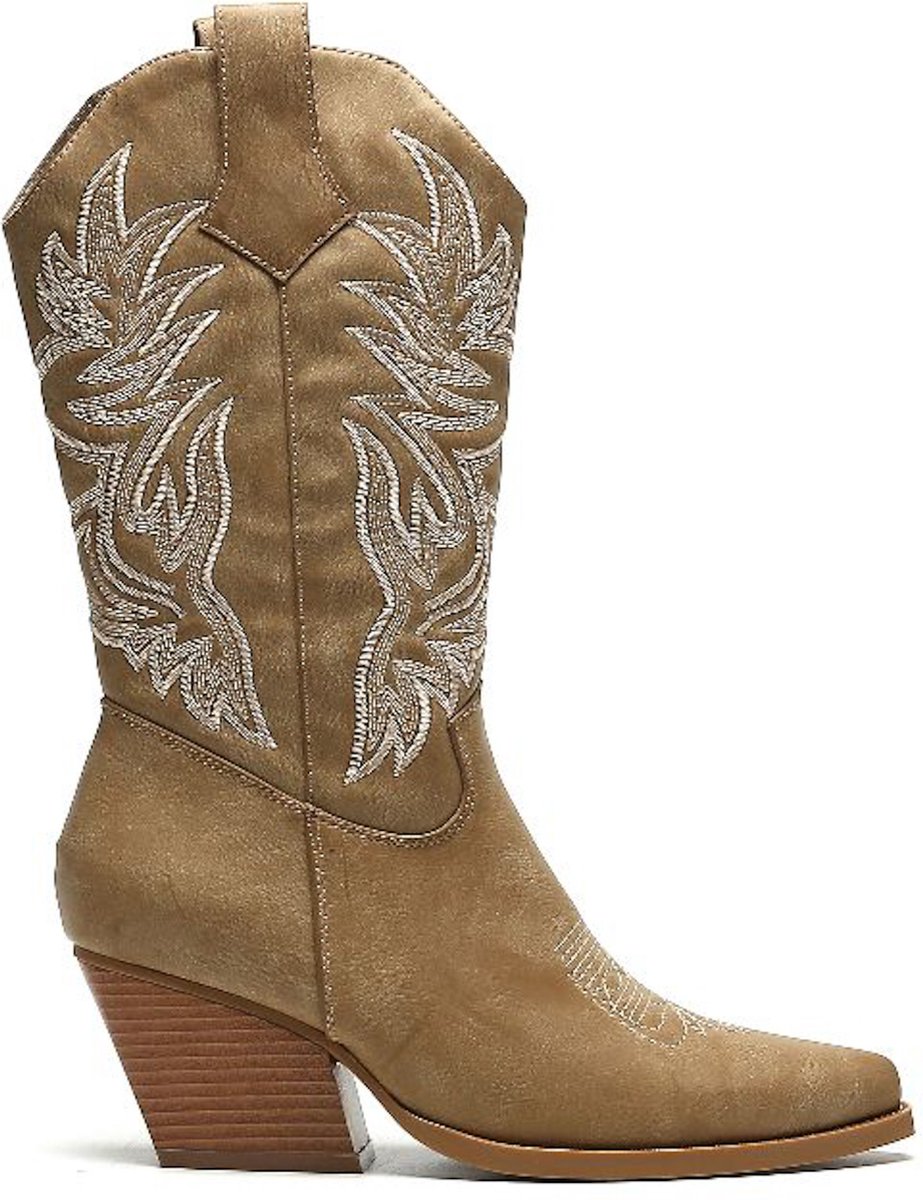 Smile Favorites® Dames Cowboylaarzen - Khaki - Imitatieleer - Maat 41