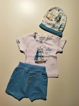 Nini - Outfit Naud - 3-delig setje - Shirtje, Kort broekje, Mutsje - Maat 62 - 2 t/m 4 maanden