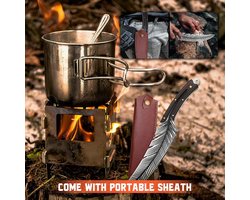 Japans koksmes, mooi veermes handgesmeed grillmes full tang keukenmes professioneel hakmes cool outdoor mes met lederen schede vleesmes voor keuken camping grill