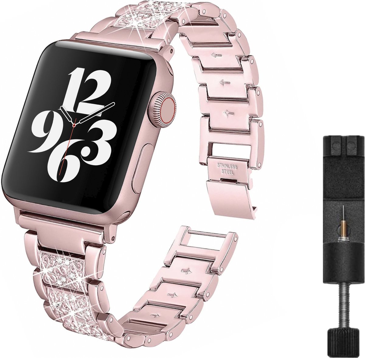 MY PROTECT - Luxe Metalen Diamond Bandje - Geschikt Voor Apple Watch Bandje - Series 1/2/3/4/5/6/7/8/9/10/SE - 38mm - 40mm - 41mm - 42mm - Roze
