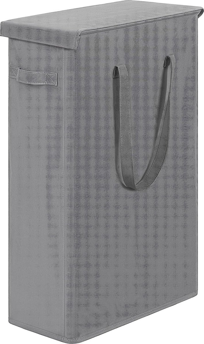 Goedkoopste Slanke wasmand met deksel 58L hoge dunne wasmand ademend inklapbare hoge smalle waszak grote opbergmand afvalbak voor wasruimte slaapkamer grijs