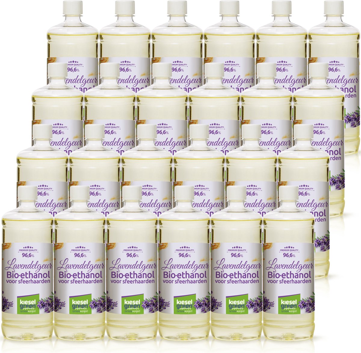 KieselGreen 24 Liter Bio-Ethanol met Lavendel Aroma - Bioethanol 96.6%, Veilig voor Sfeerhaarden en Tafelhaarden, Milieuvriendelijk - Premium Kwaliteit Ethanol voor Binnen en Buiten