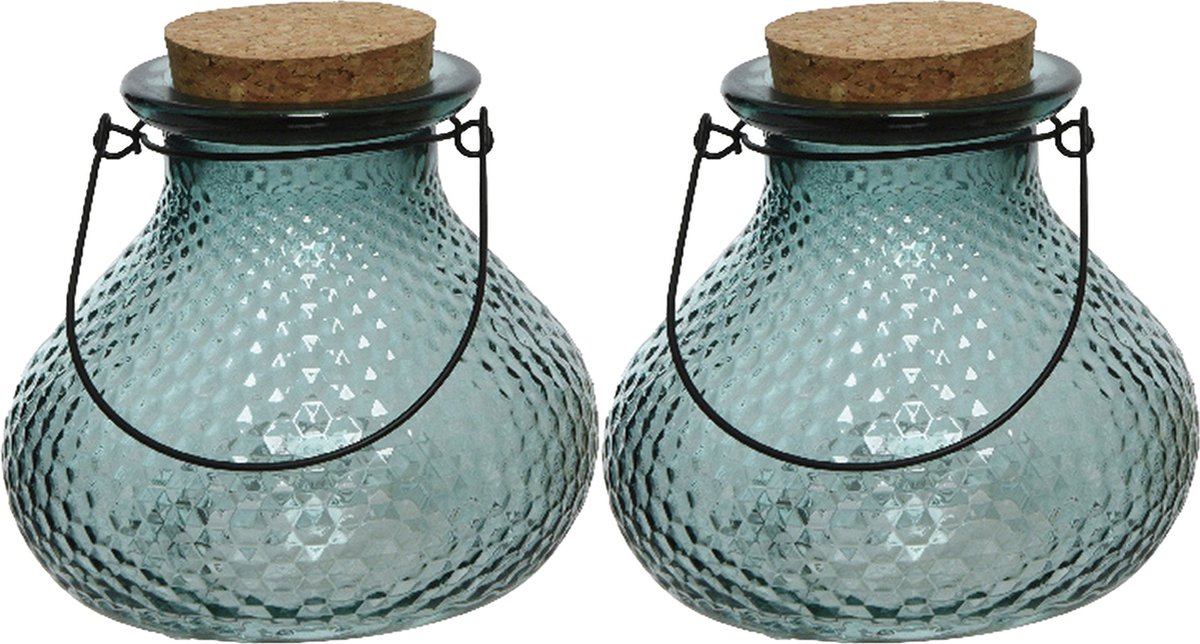 Decoris wespenvanger/wespenval - set 2x - glas - lichtblauw - D14 x H13 cm