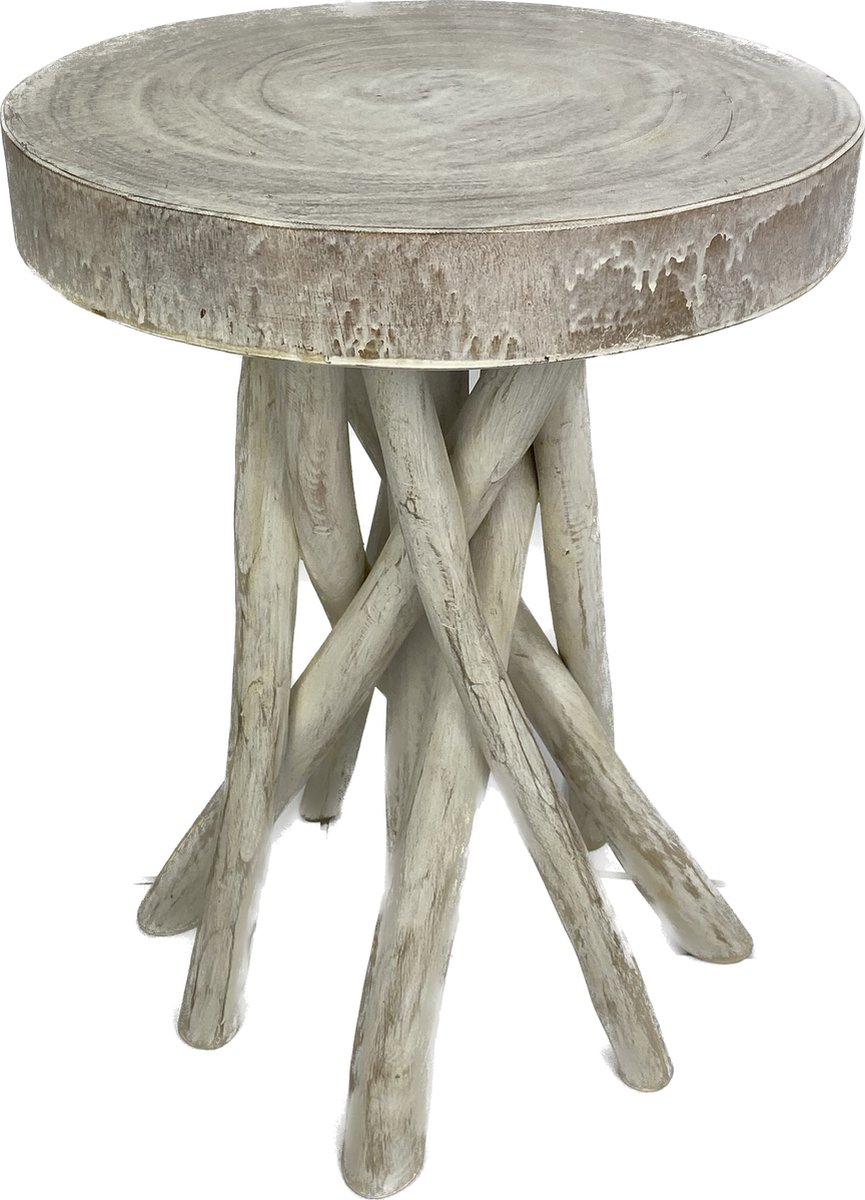 Naturn Living™ Teak houten bijzettafel - ø 35 x 46 cm - White wash