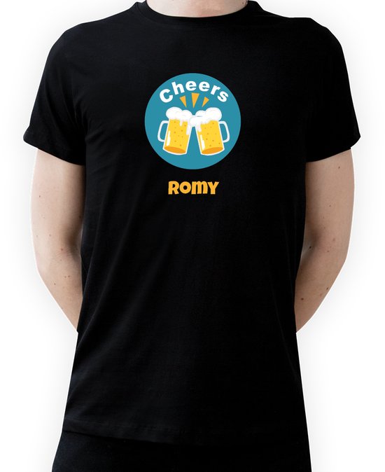 T-shirt met naam Romy|Fotofabriek T-shirt Cheers |Zwart T-shirt maat M| T-shirt met print (M)(Unisex)