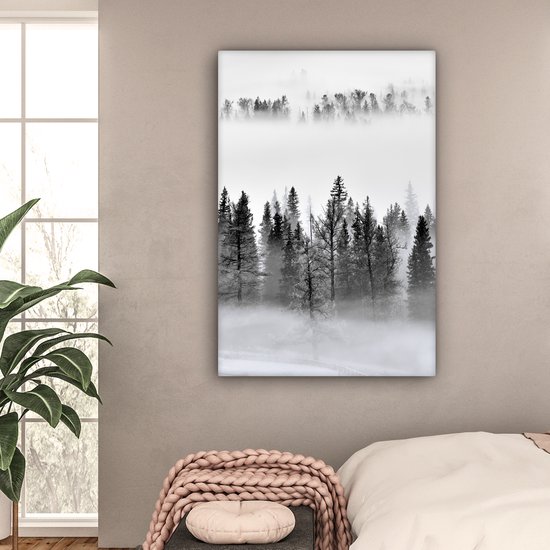 Peinture sur toile - Arbres - Brouillard - Forêt - Nature - Canvasdoek - 80x120 cm - Photo sur toile - Peinture nature