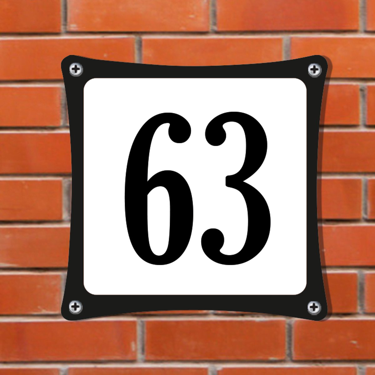 Decoporta Huisnummerbord Emaille-Look - Nummer 63 - Standaard - 10 x 10 cm | incl. schroeven