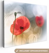 Canvas schilderij - Bloemen - Planten - Rood - Abstract - Foto op canvas - Canvas doek - 160x120 cm - Schilderij bloemen