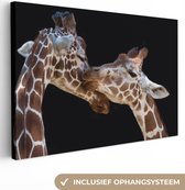 Canvas schilderij - Giraffe - Dieren - Zwart - Portret - Foto op canvas - Canvas dieren - 30x20 cm - Schilderijen op canvas