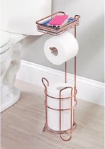 Toiletrolhouder voor de badkamer - vrijstaand/met extra bergruimte voor 2 extra toiletrollen en handig schap/metaal - roségoud