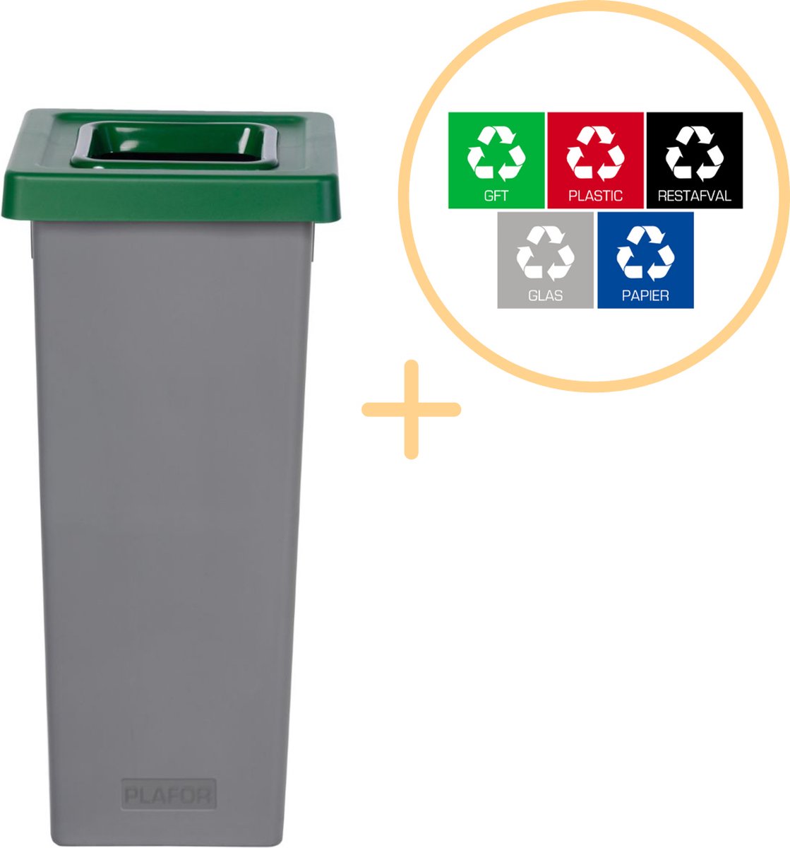 Goedkoopste Plafor Fit Bin, Prullenbak voor afvalscheiding - 53L – Grijs/Groen - Inclusief 5-delige Stickerset - Afvalbak voor gemakkelijk Afval Scheiden en Recycling - Afvalemmer - Vuilnisbak voor Huishouden, Keuken en Kantoor - Afvalbakken - Recyclen