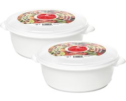 PlasticForte Magnetronschaal - 2x - deksel/ventiel - 2 liter - wit - kunststof - BPA vrij