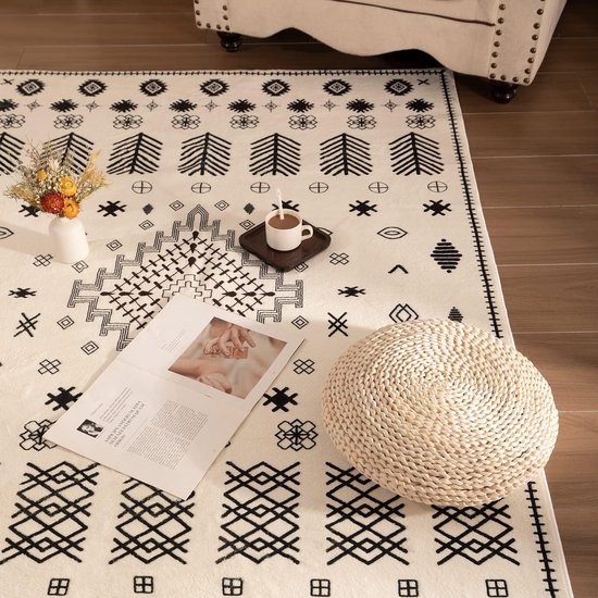 Boho Rond vloerkleed - Wasbaar & laagpolig - Crème - Diameter 160 cm