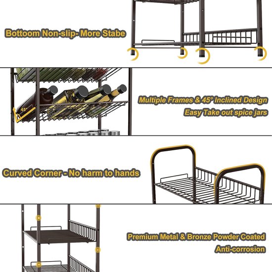 Étagère à épices Debout En Métal à 3 Niveaux Pour Armoire De Cuisine, Extensible Et Réglable